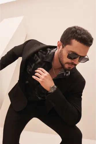 Erkek Siyah Mono Yaka Esnek Çift Yırtmaçlı Astarsız Comfort Slim Fit Ceket A32Y4001 - Siyah - 1