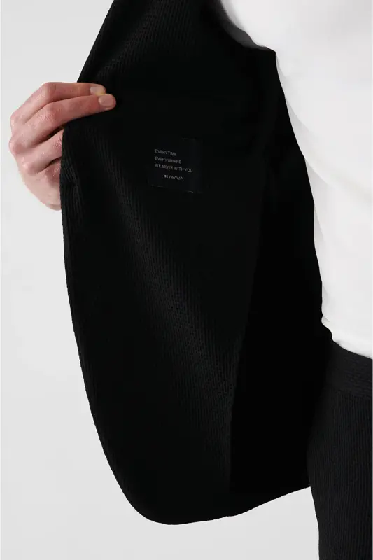 Erkek Siyah Mono Yaka Esnek Çift Yırtmaçlı Astarsız Comfort Slim Fit Ceket A32Y4001 - Siyah - 4