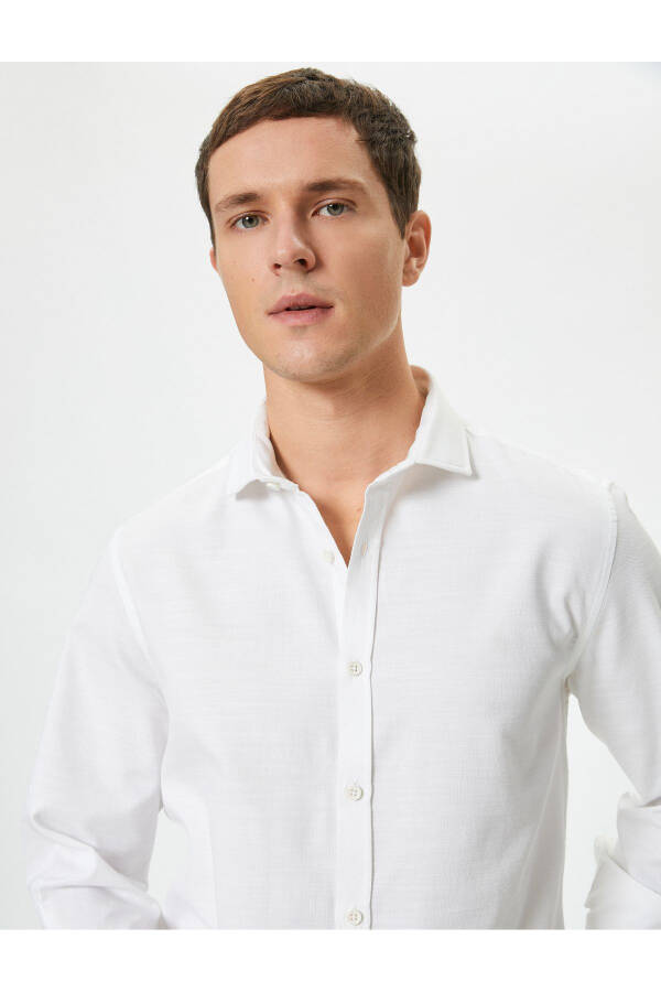 Slim Fit Classic Collar Long Sleeve Buttoned Cotton Shirt - 19