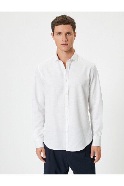 Slim Fit Classic Collar Long Sleeve Buttoned Cotton Shirt - 3