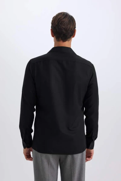 Slim Fit Classic Long Sleeve Black Shirt - 6