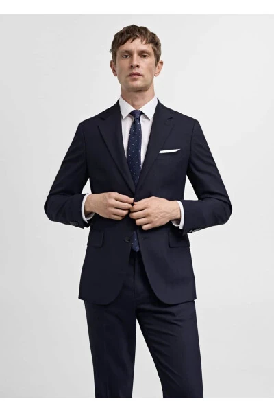 Slim Fit Cold Wool Herringbone Blazer Jacket - MANGO MAN