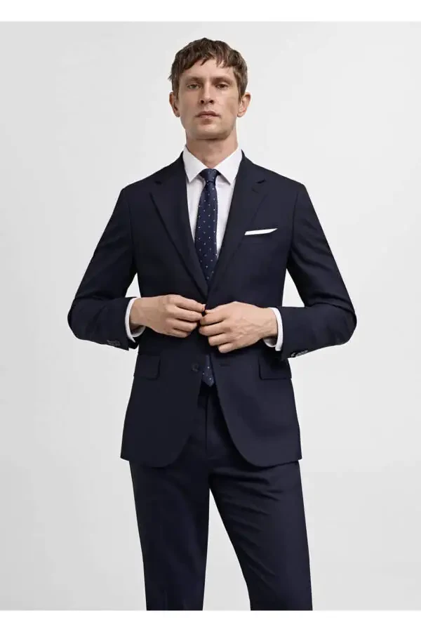 Slim Fit Cold Wool Herringbone Blazer Jacket - 1