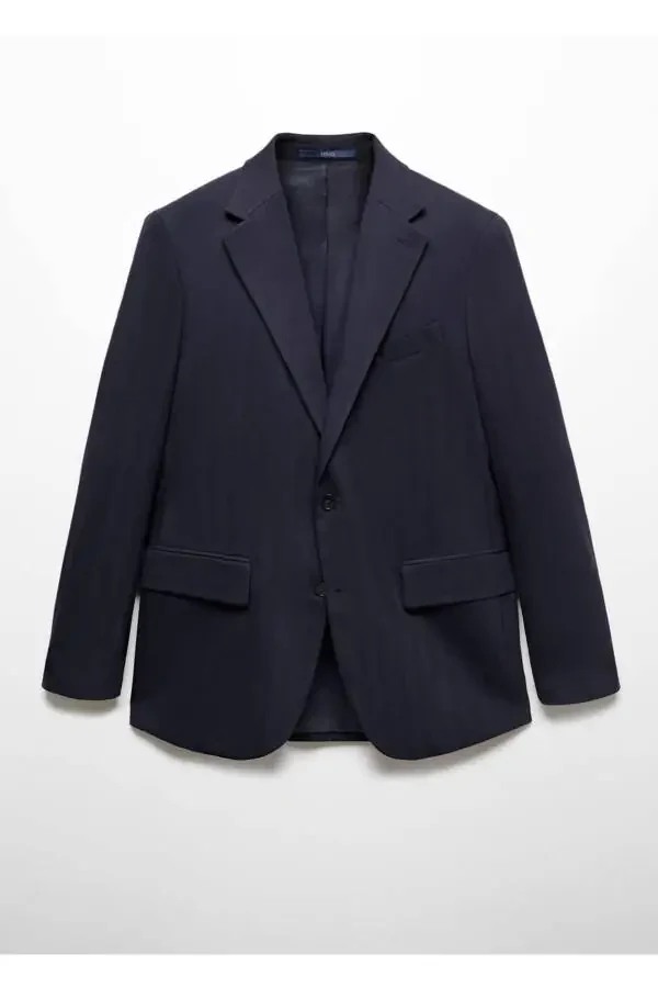 Slim Fit Cold Wool Herringbone Blazer Jacket - 3