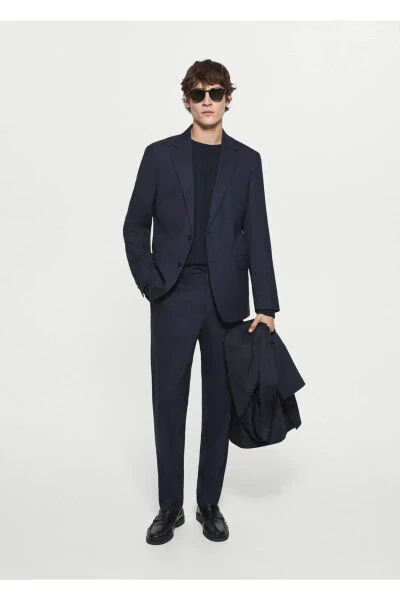 Slim Fit Cold Wool Herringbone Blazer Jacket - 7