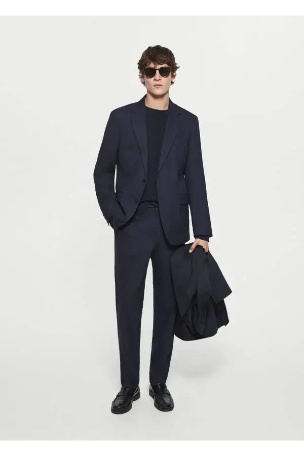 Slim Fit Cold Wool Herringbone Blazer Jacket - 7