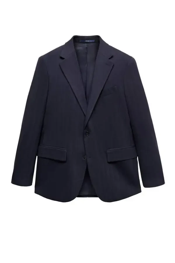 Slim Fit Cold Wool Herringbone Blazer Jacket - 8