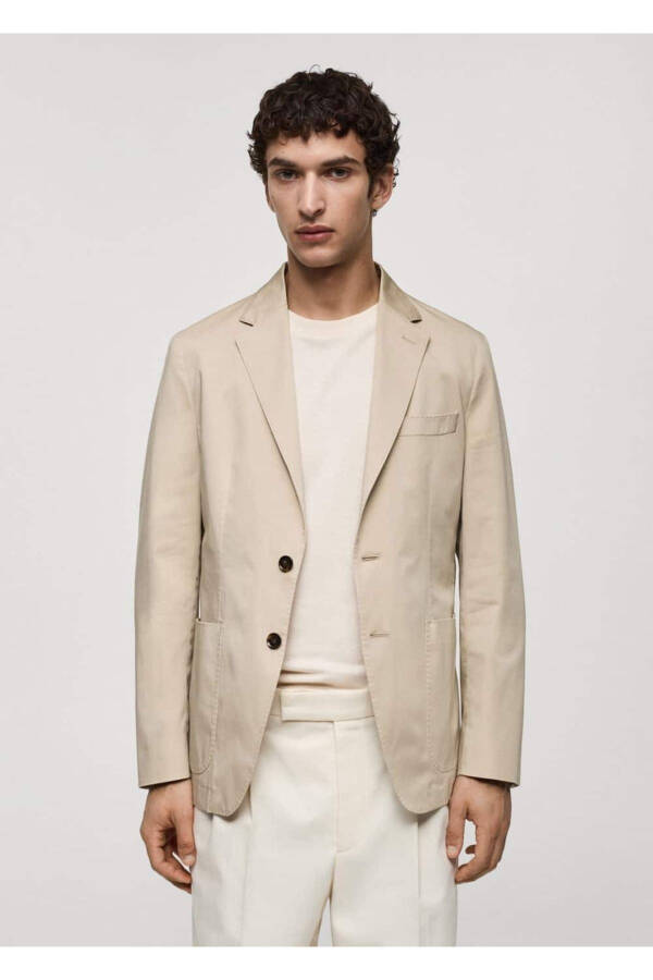 Slim-Fit Cotton Blazer Jacket - 1