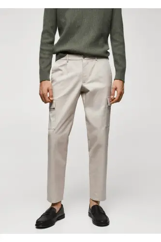 Slim Fit Cotton Cargo Pants-Beige - 1