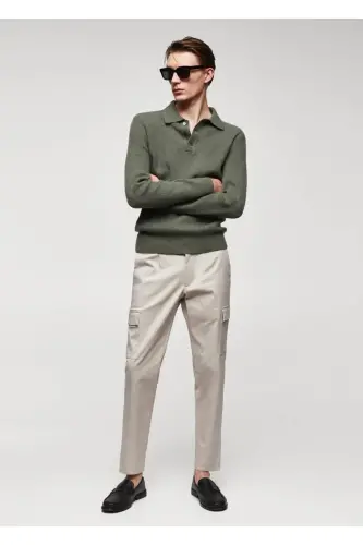Slim Fit Cotton Cargo Pants-Beige - MANGO MAN (1)