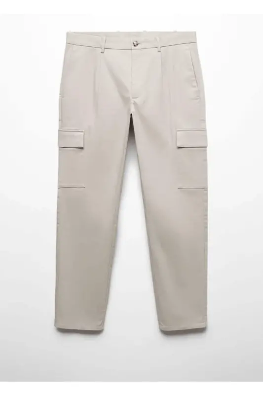 Slim Fit Cotton Cargo Pants-Beige - 3