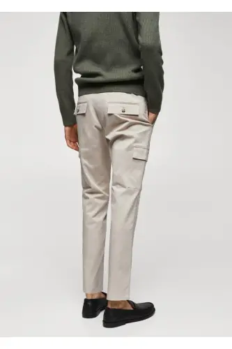 Slim Fit Cotton Cargo Pants-Beige - 4