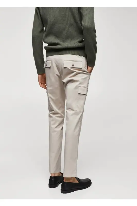 Slim Fit Cotton Cargo Pants-Beige - 4