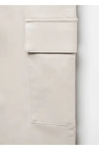 Slim Fit Cotton Cargo Pants-Beige - 5