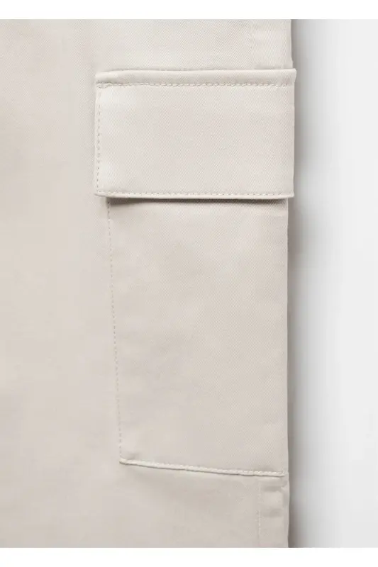 Slim Fit Cotton Cargo Pants-Beige - 5