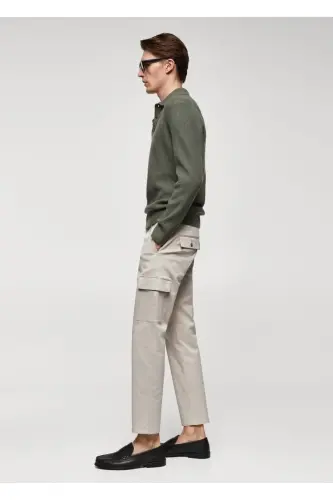 Slim Fit Cotton Cargo Pants-Beige - 6