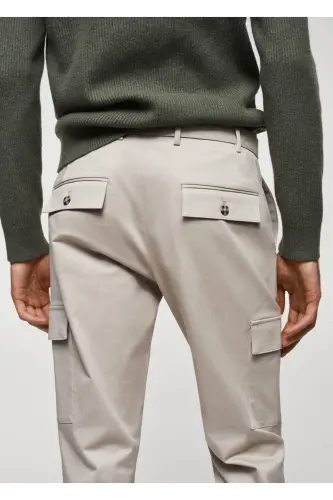 Slim Fit Cotton Cargo Pants-Beige - 8