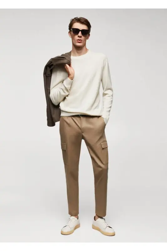 Slim Fit Cotton Cargo Trousers - Mid Brown - 2