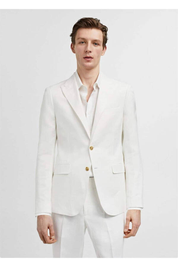 Slim Fit Cotton Linen Blazer Jacket - 1