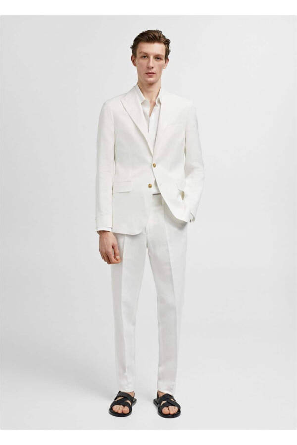 Slim Fit Cotton Linen Blazer Jacket - 2