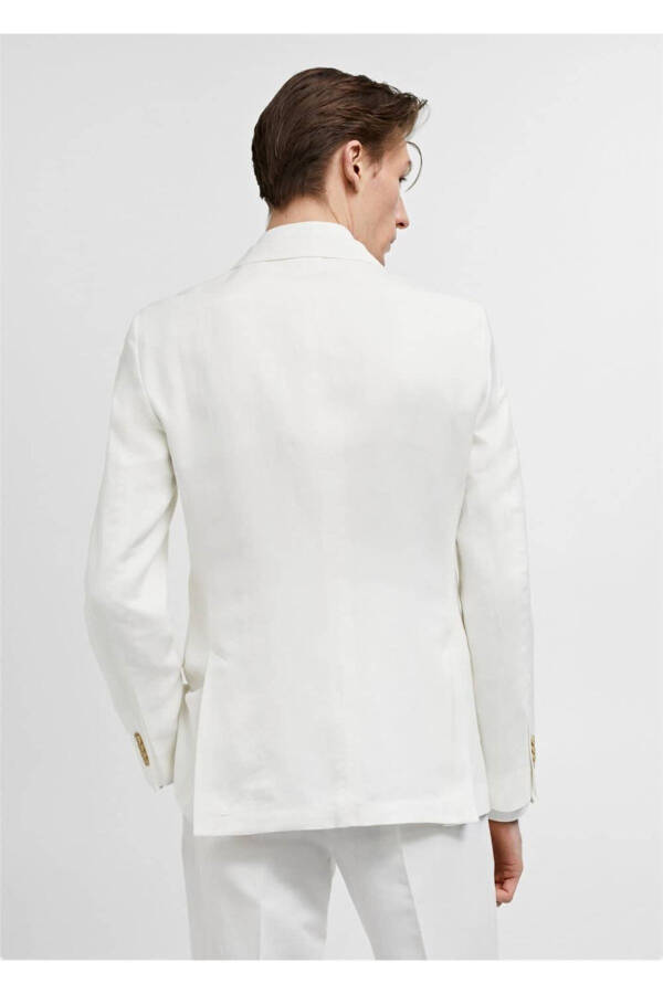 Slim Fit Cotton Linen Blazer Jacket - 4