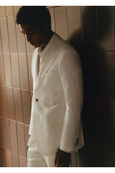 Slim Fit Cotton Linen Blazer Jacket - 7