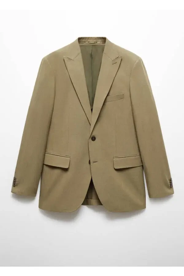 Slim Fit Cotton Linen Blend Blazer Jacket - 3