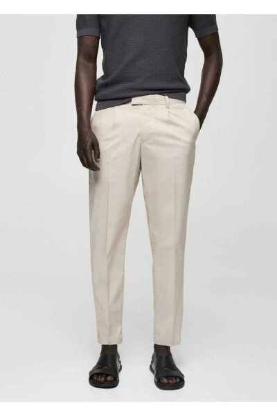 Slim-fit cotton pants with belt - MANGO MAN