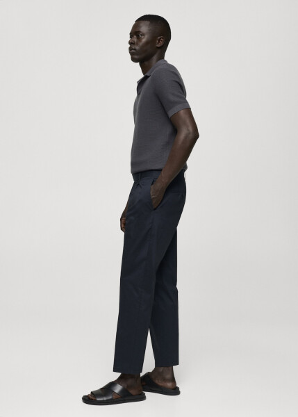 Slim fit cotton pants with pleats - Midnight Blue - 9