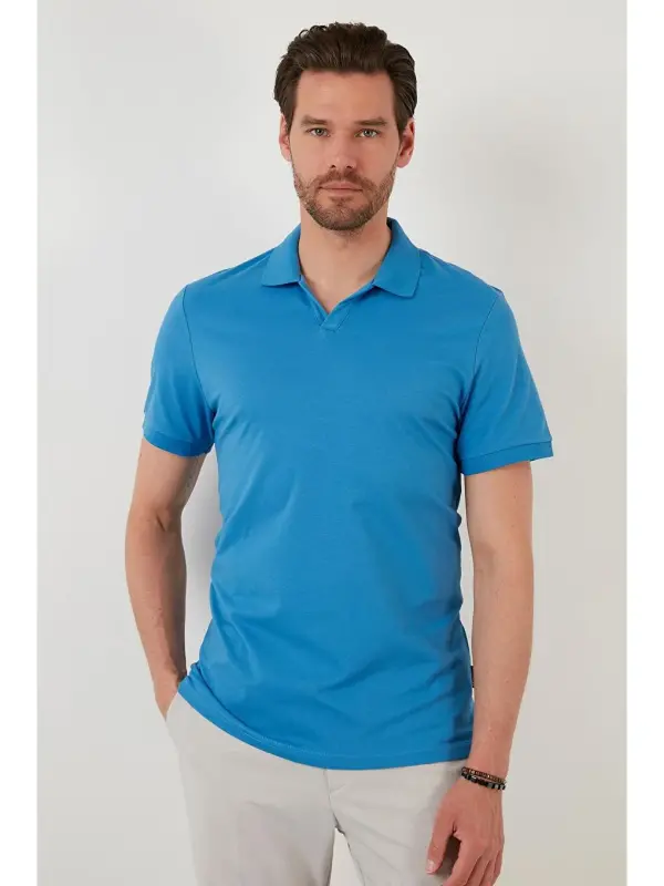 Slim Fit Cotton Polo Shirt 5902141-Blue - 3