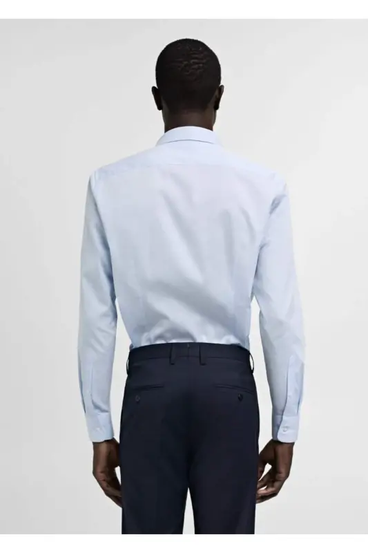 Slim Fit Cotton Poplin Shirt - Sky Blue - 4