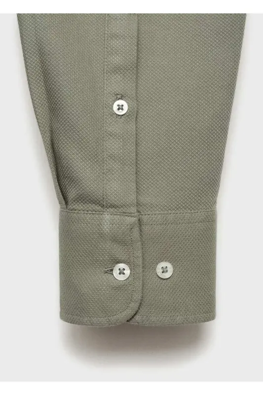 Slim fit cotton shirt-Khaki Color - 3
