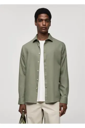Slim fit cotton shirt-Khaki Color - 4