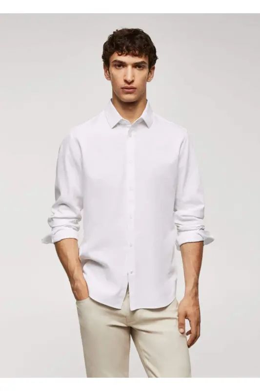 Slim Fit Cotton Shirt-White - MANGO MAN