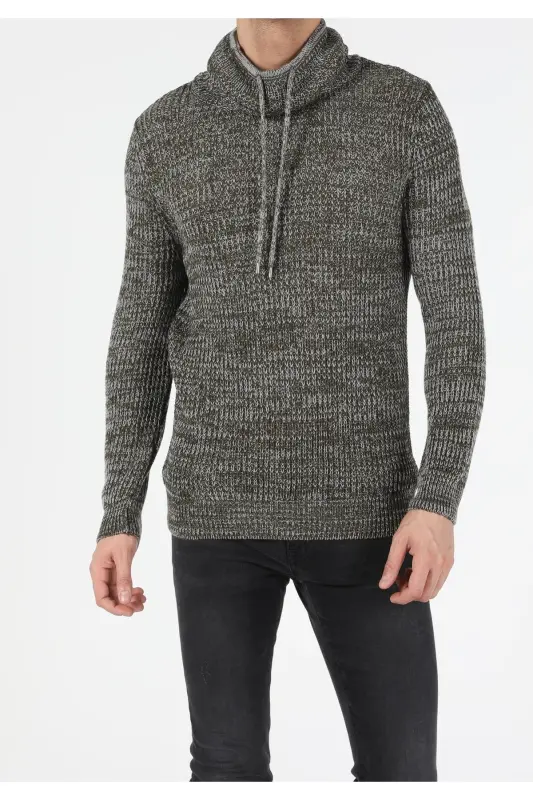 Slim Fit Crew Neck Khaki Men's Sweater - 1