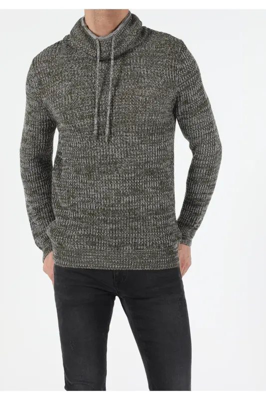 Slim Fit Crew Neck Khaki Men's Sweater - 3