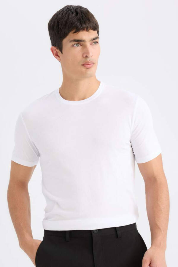 Slim Fit Crew Neck Premium Quality Basic Short Sleeve Cotton T-Shirt White - 1