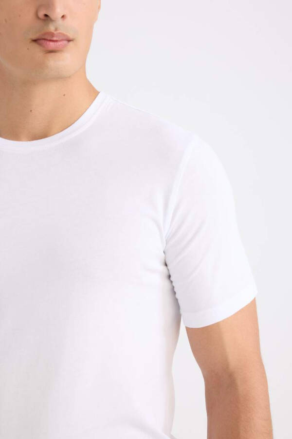 Slim Fit Crew Neck Premium Quality Basic Short Sleeve Cotton T-Shirt White - 5