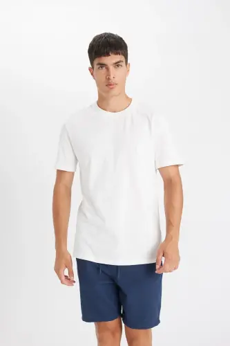 Slim Fit Crew Neck Premium Quality Basic Short Sleeve Cotton T-Shirt White - 2