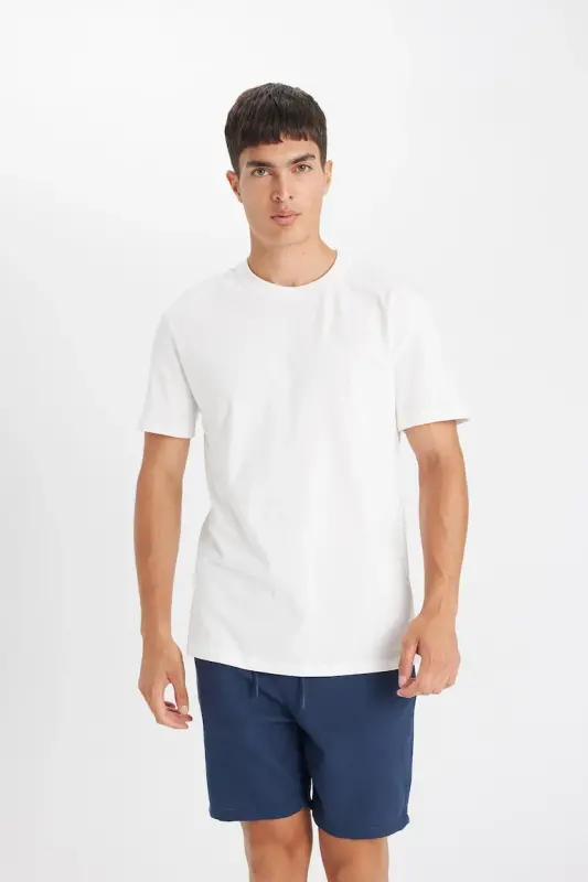 Slim Fit Crew Neck Premium Quality Basic Short Sleeve Cotton T-Shirt White - 2