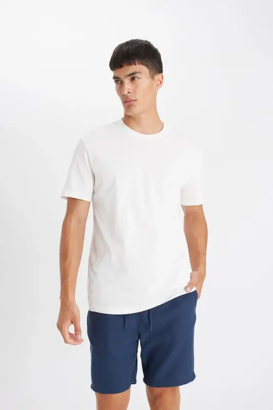Slim Fit Crew Neck Premium Quality Basic Short Sleeve Cotton T-Shirt White - 3