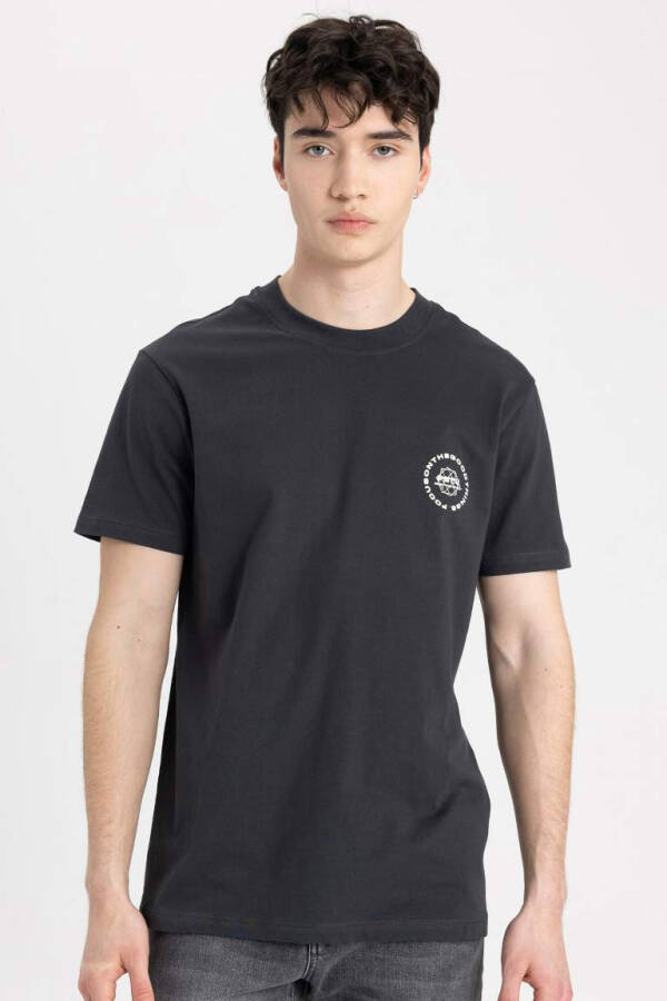 Slim Fit Crew Neck Printed Short Sleeve T-Shirt Anthracite - 1