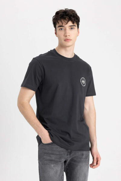 Slim Fit Crew Neck Printed Short Sleeve T-Shirt Anthracite - 3