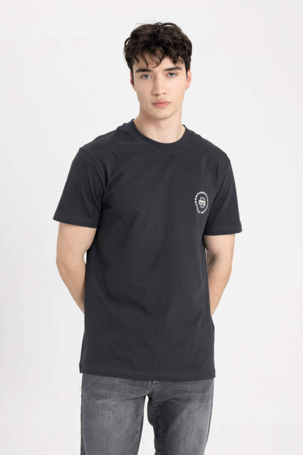 Slim Fit Crew Neck Printed Short Sleeve T-Shirt Anthracite - 4