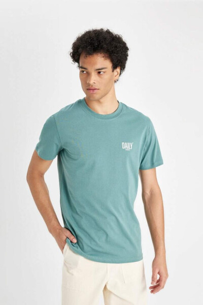 Slim Fit Crew Neck Printed Short Sleeve T-Shirt Green - 2