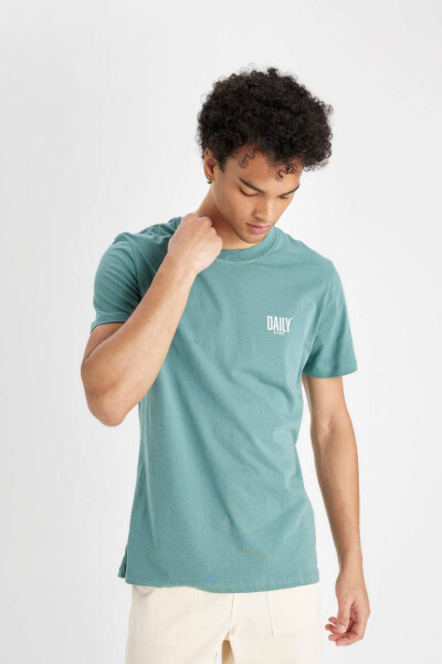 Slim Fit Crew Neck Printed Short Sleeve T-Shirt Green - 3