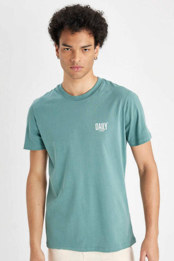 Slim Fit Crew Neck Printed Short Sleeve T-Shirt Green - 6