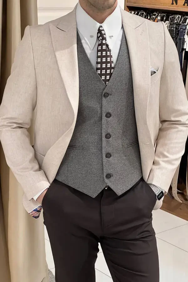 Slim Fit Custom Design Pointed Collar Patch Pocket Linen Jacket - 7