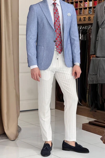 Slim Fit Custom Design Pointed Collar Pocket Flap Linen Jacket - 7