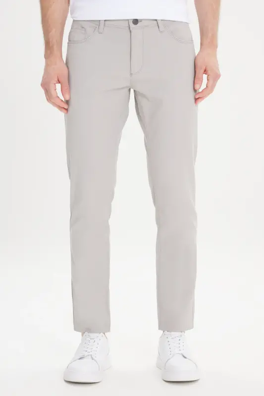 Slim Fit Dar Kesim Armürlü Esnek 5 Cepli Casual Pantolon-TAŞ - MODAZONE